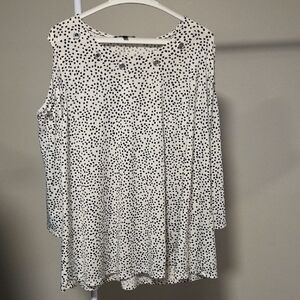 Cold-Shoulder Black Dot Long Sleeve Top in White